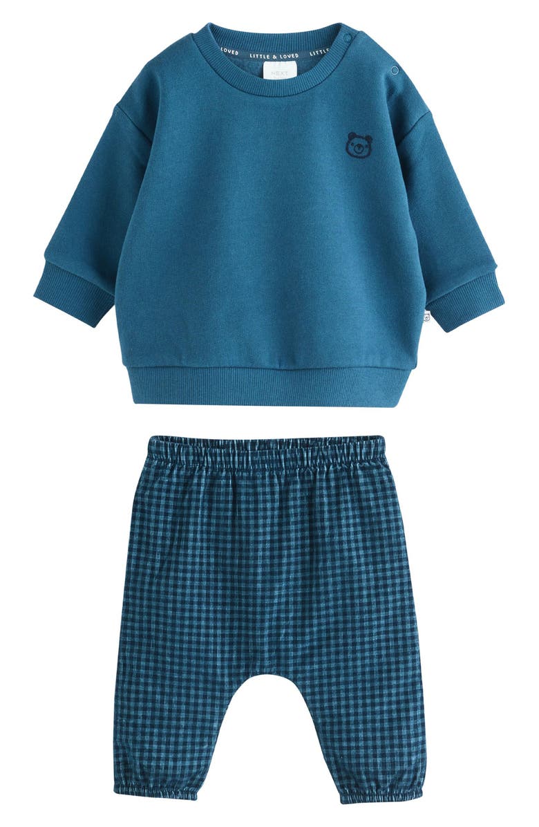 NEXT Bear Sweatshirt & Pants Set, Main, color, Blue