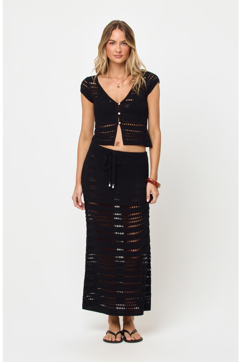 Tula Semisheer Cotton Open Stitch Cover-Up Skirt, Alternate, color, BLACK