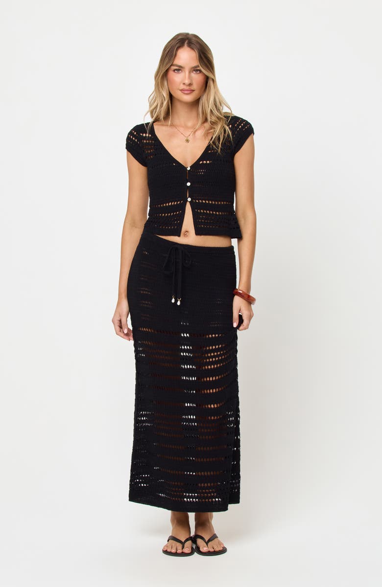 LSPACE Tula Semisheer Cotton Open Stitch Cover-Up Skirt, Alternate, color, Black