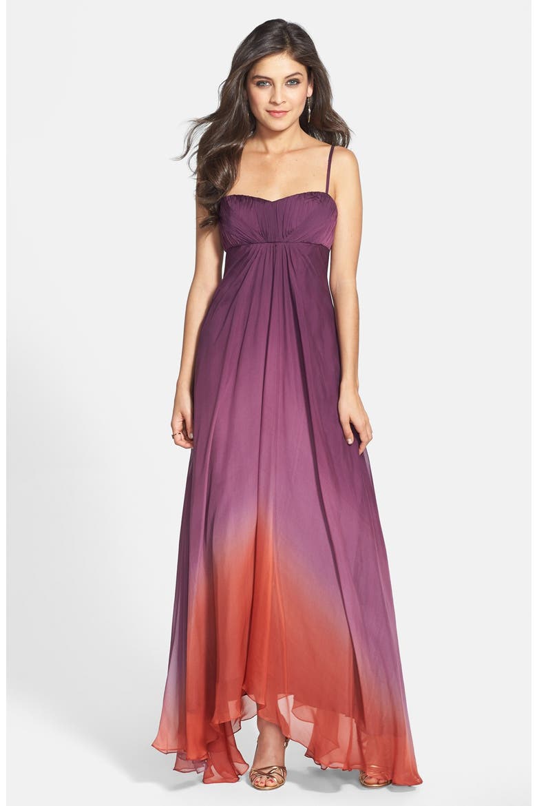 Ombré Chiffon Gown, Main, color, PURPLE / ORANGE