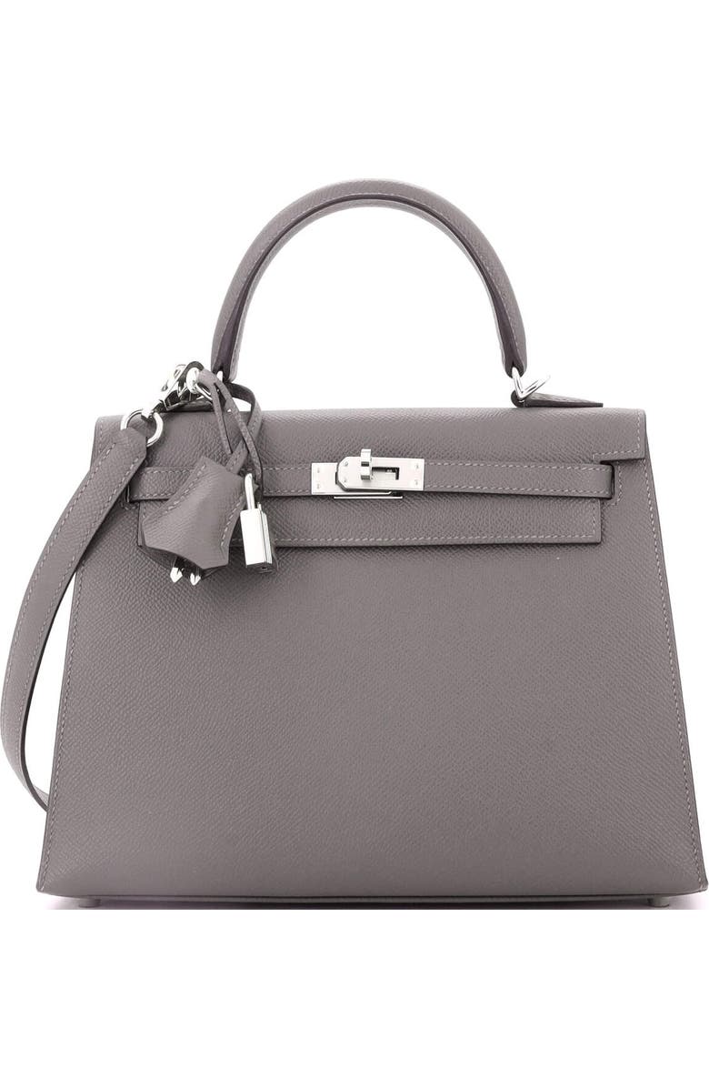 Pre-Owned Hermes Kelly Handbag Grey Epsom with Palladium Hardware 25, Main, color, Gris Meyer