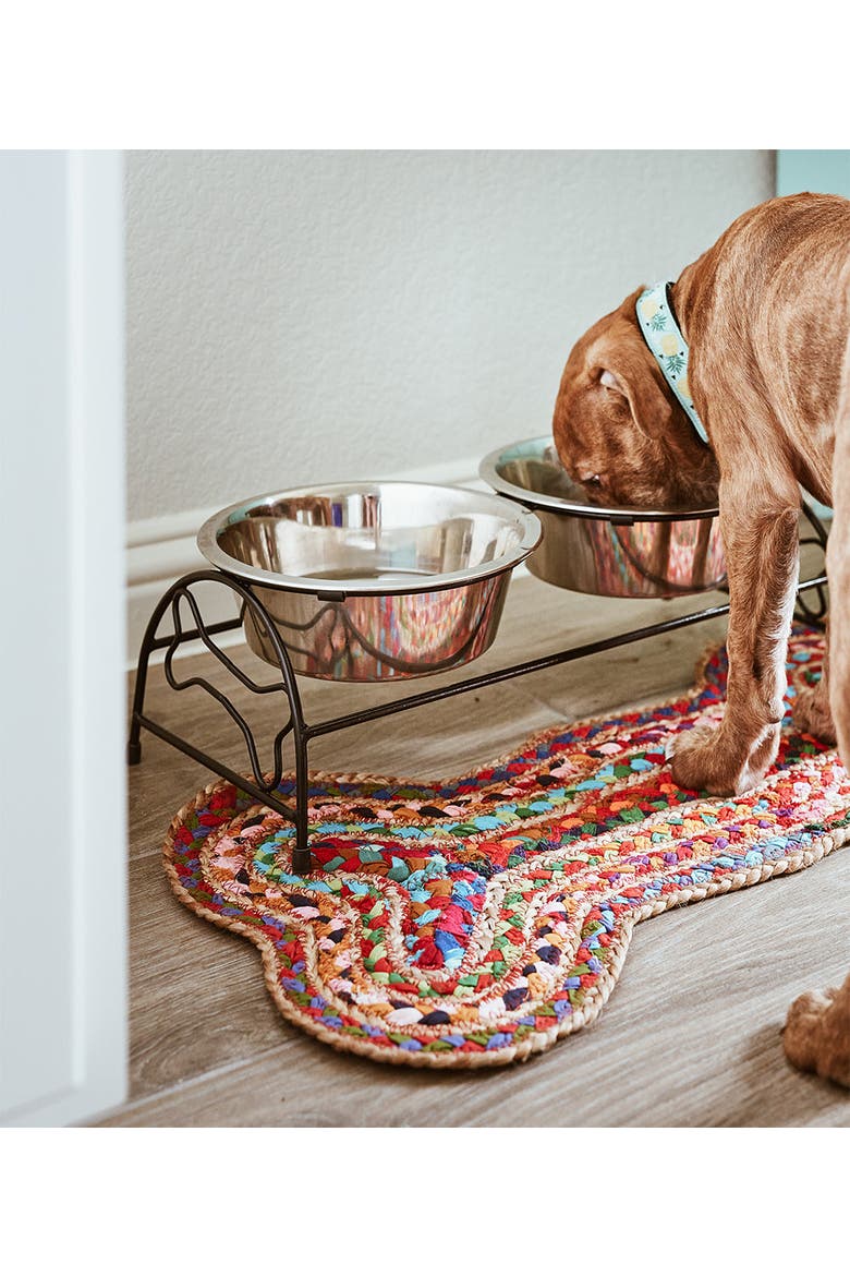 Chindi Rug Dog Bone Pet Food Mat - Assorted, Hand Woven, Alternate, color, Multi Color