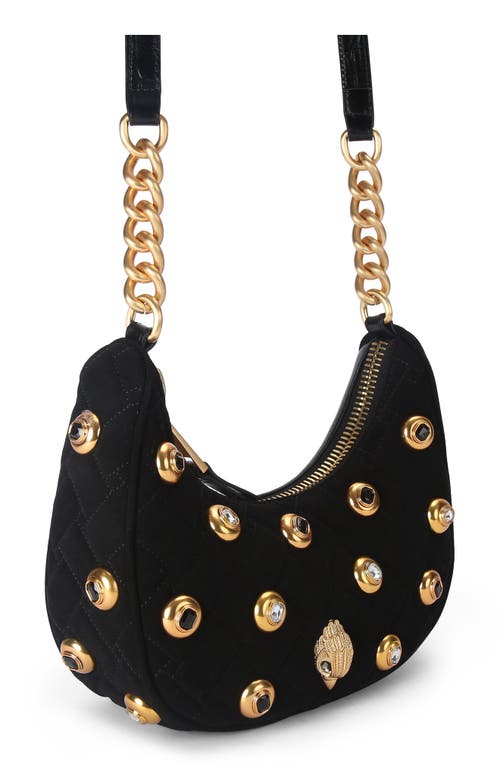 Kurt Geiger London Small Kensington Gems Quilted Suede Hobo Bag In Black
