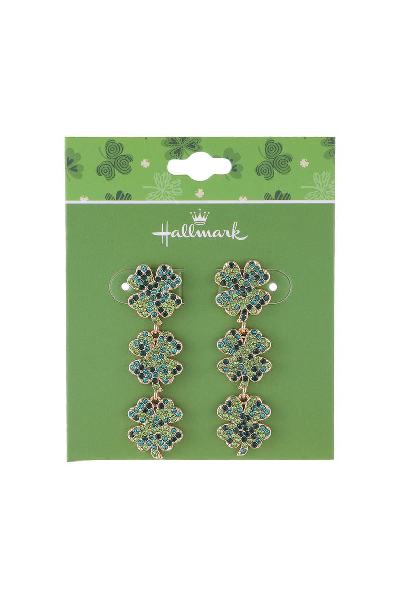 Four Leaf Clover Linear Earrings, Alternate, color, Green
