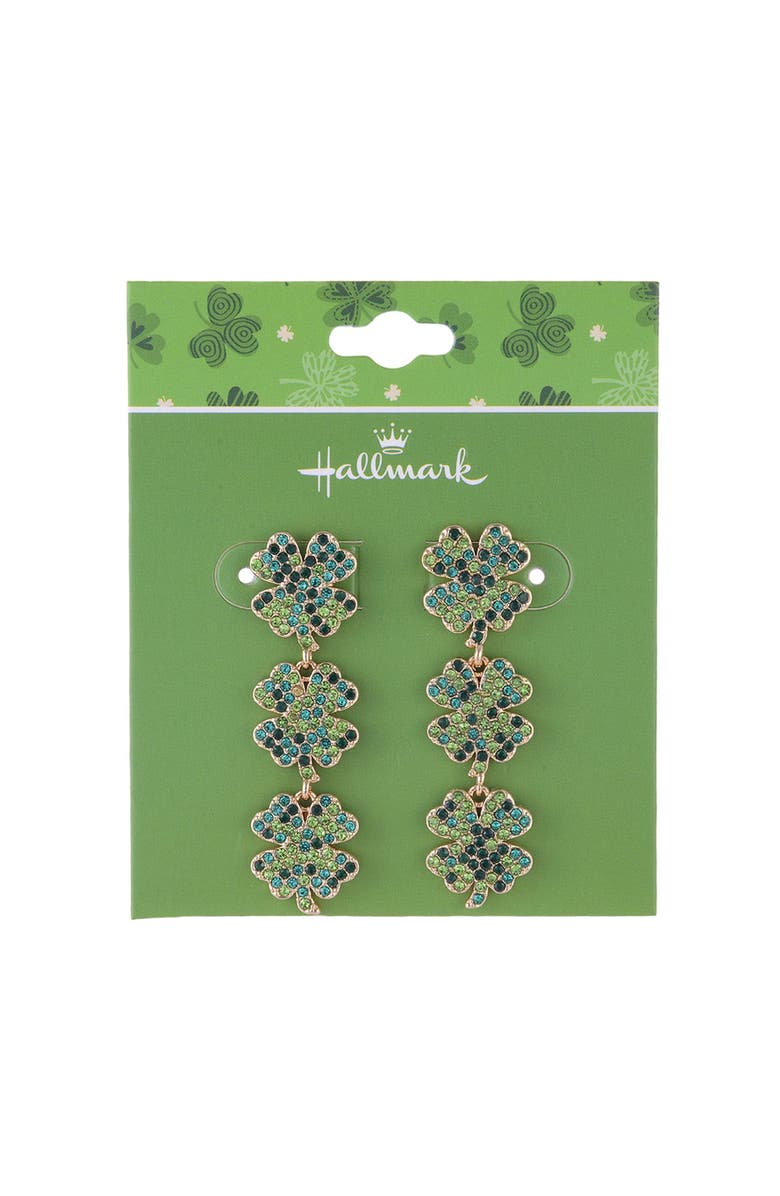 Hallmark Four Leaf Clover Linear Earrings, Alternate, color, Green