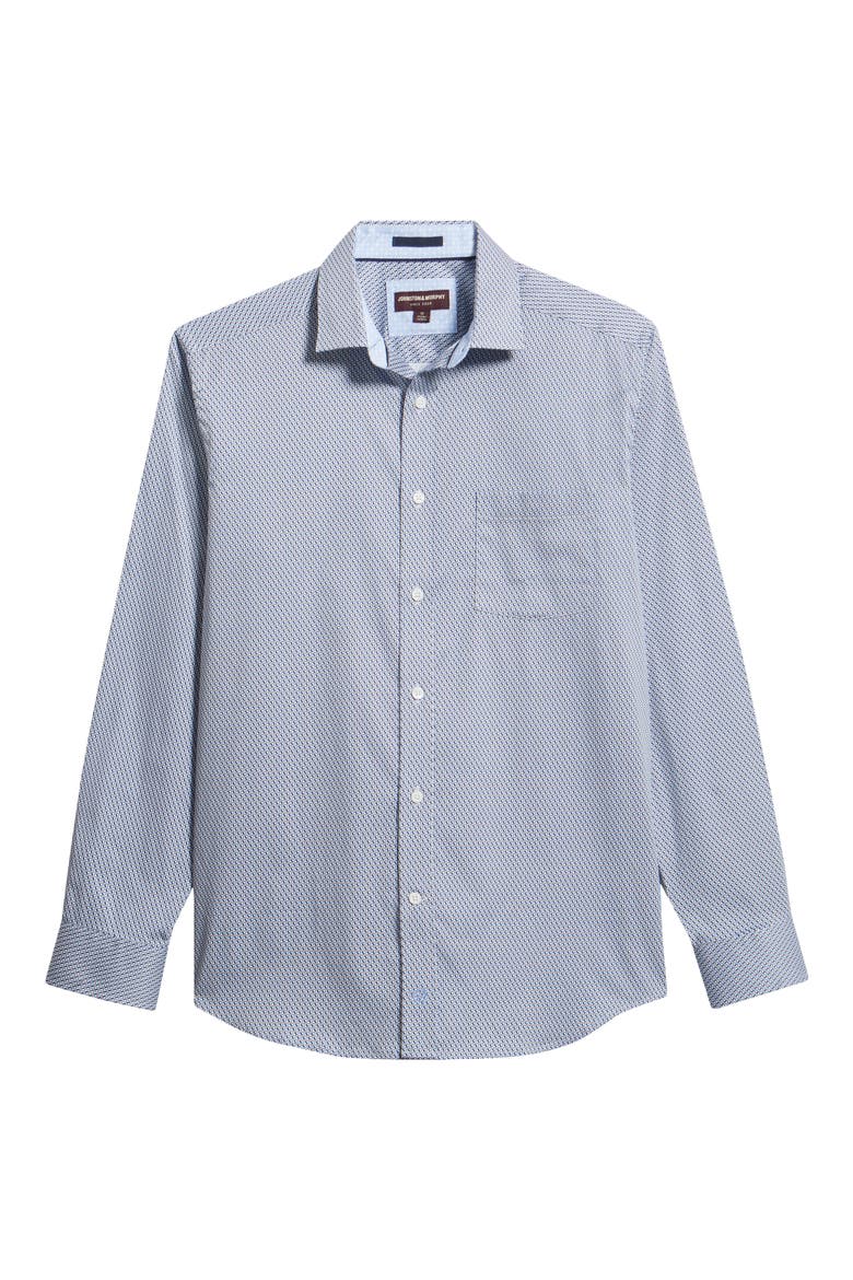 Logan Print Button-Up Shirt, Alternate, color, NAVY / BROWN TRIANGLE GRID