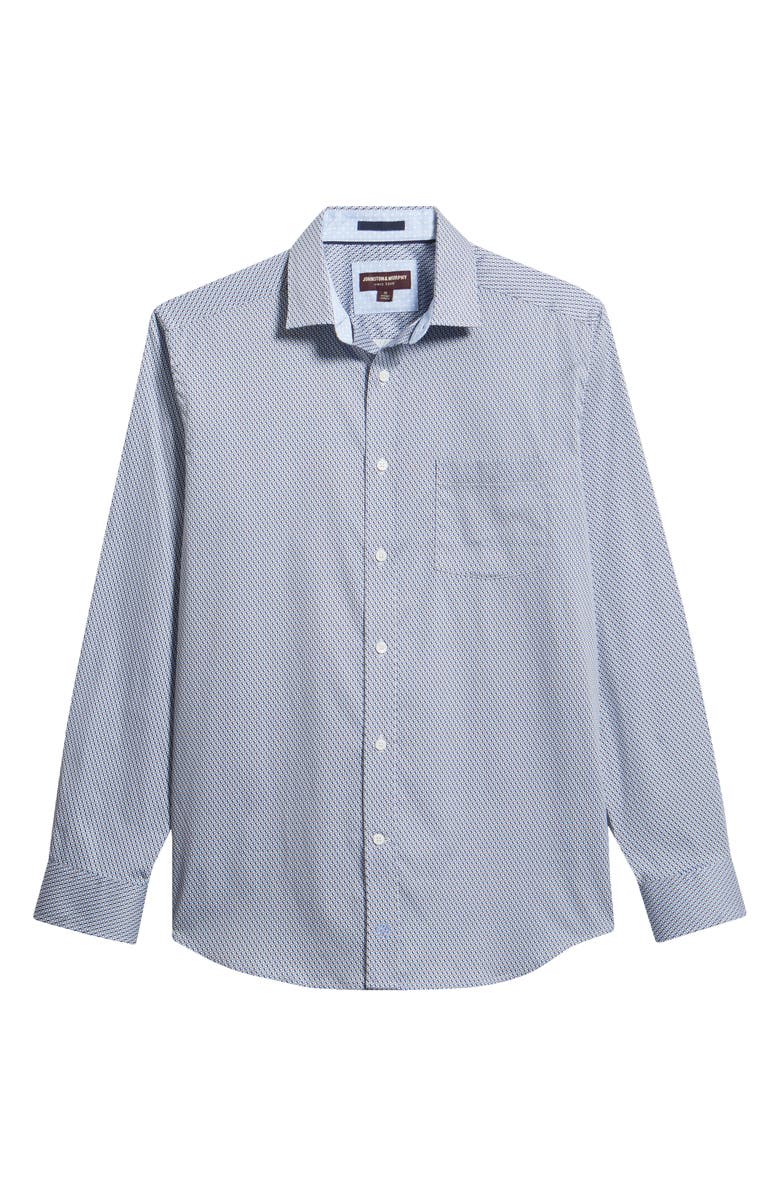 Johnston & Murphy Logan Print Button-Up Shirt, Main, color, Navy / Brown Triangle Grid
