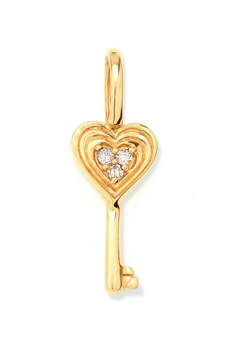 Diamond Heart Key Pendant Mini Charm, Main, color, 9K YELLOW GOLD