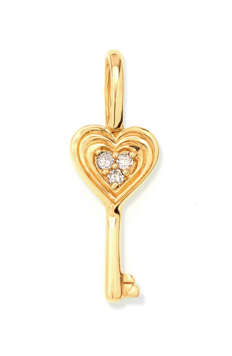 Adina Reyter Diamond Heart Key Pendant Mini Charm, Main, color, 9K Yellow Gold