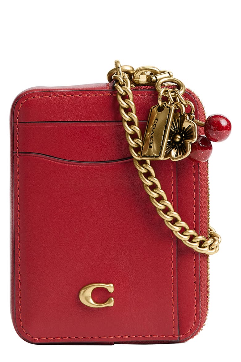 Essential Chain Leather Card Case with Charms, Main, color, B4/ POPPY