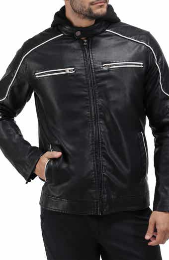 XRAY Faux Leather Hooded Moto Jacket with Faux Fur Lining