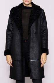 MELLODAY Faux Shearling Lined Faux Leather Coat