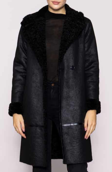 MELLODAY Faux Shearling Lined Faux Leather Coat