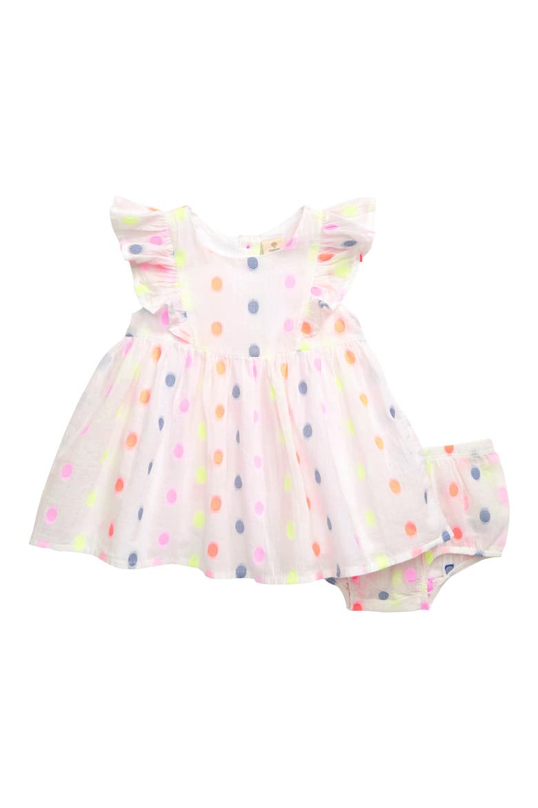 Ruffle Dot Dress, Main, color, WHITE MULTI DOT