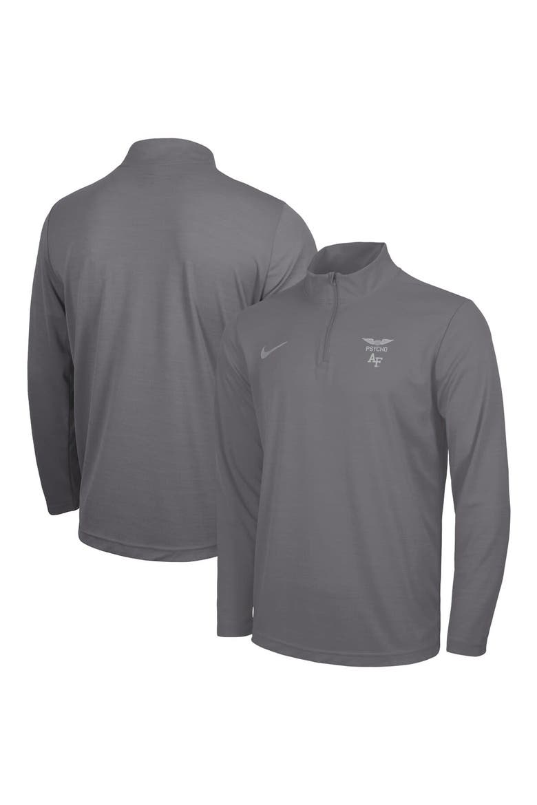 Men's Nike Charcoal Air Force Falcons APLS Fighting Falcon Collection Dri-FIT Intensity Quarter-Zip Pullover, Main, color, Charcoal