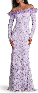 Tadashi Shoji Floral Embroidered Off the Shoulder Gown