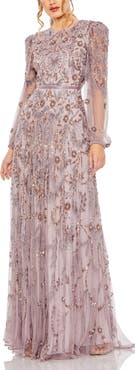 Mac Duggal Puff Sleeve Embellished A-Line Gown
