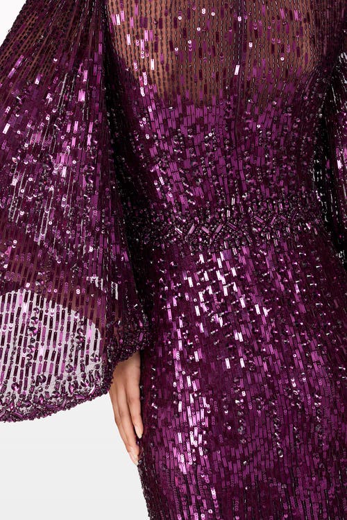 Jenny Packham Ines Sequin-embellished Maxi Dress In Purple