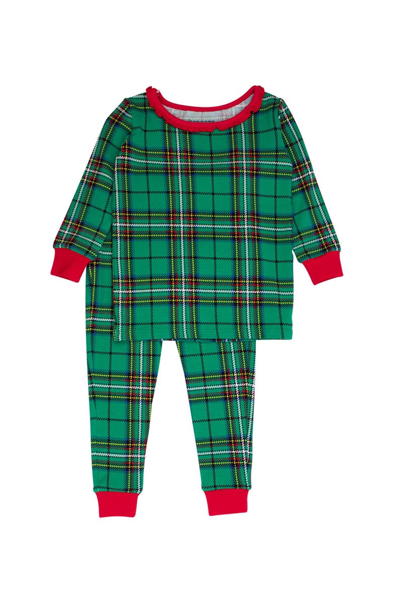 RuffleButts Toddler Girls Modal Blend Ruffle Long Sleeve Pajama Set, Signature Rear Ruffles, Main, color, Green Nicholas Plaid