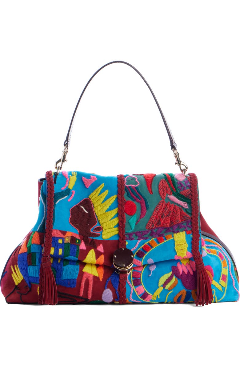 Chloé Medium Penelope Flap Embroidered Suede Shoulder Bag, Main, color,