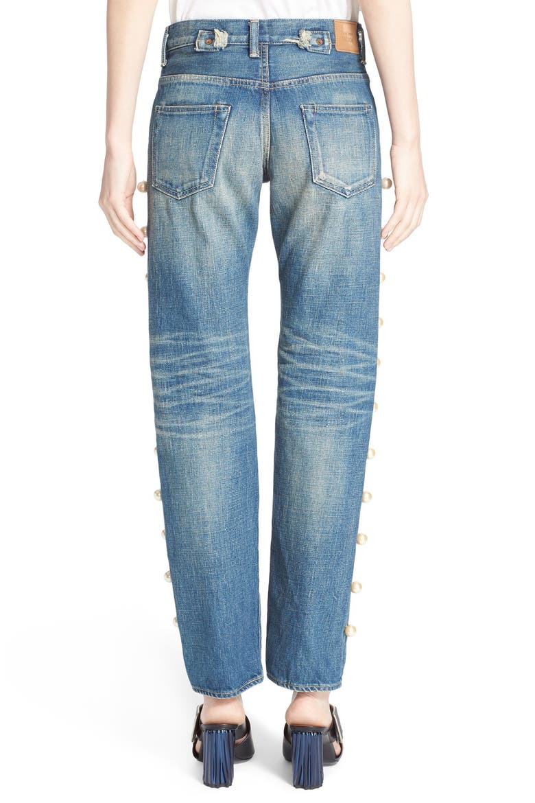 Imitation Pearl Embellished Jeans, Alternate, color, PEARL