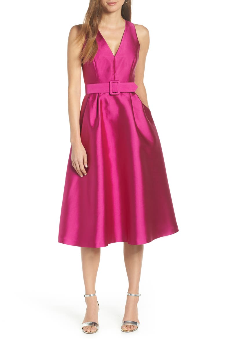 Belted Fit & Flare Dress, Main, color, PINK