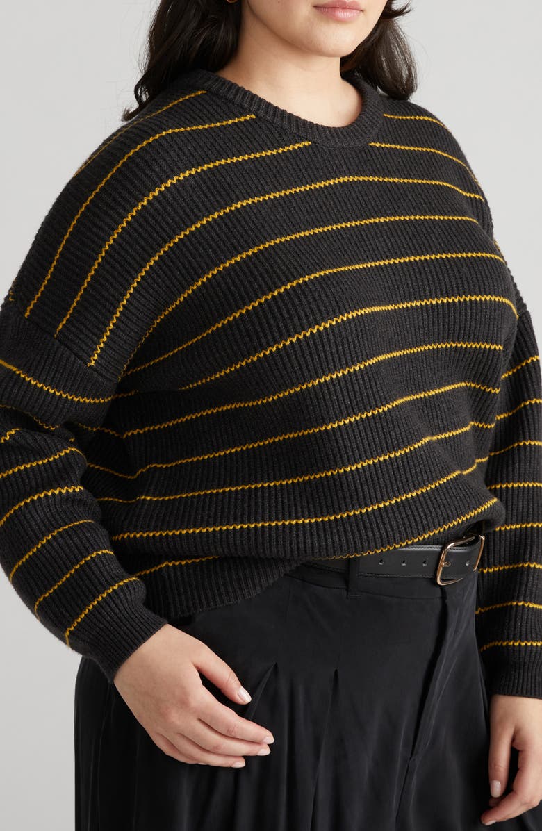 Universal Standard Bruno Stripe Rib Sweater, Alternate, color, Dark Ash/ Gold Stripe