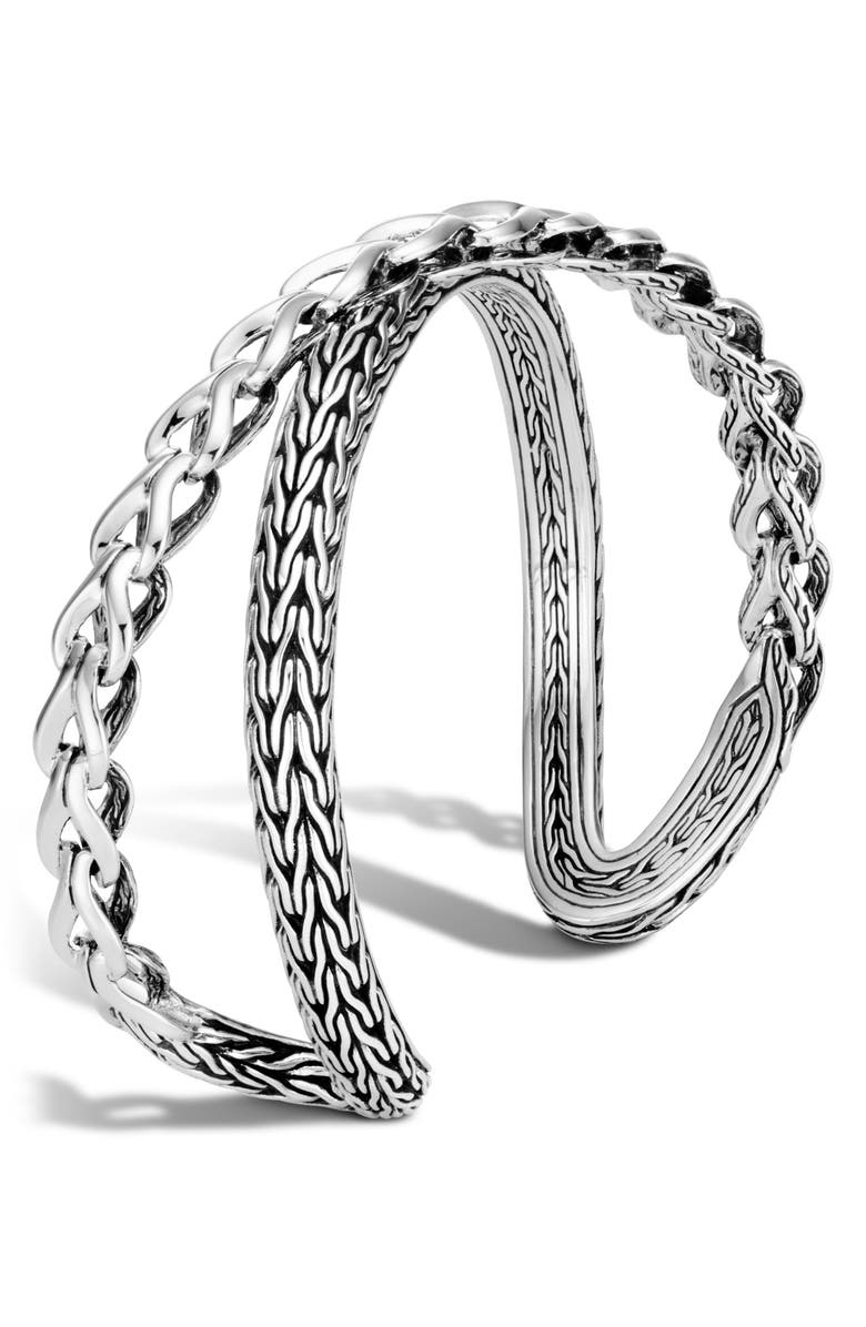 John Hardy Asli Classic Chain Link Silver Crossover Cuff, Alternate, color, Silver