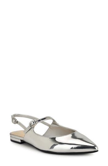 Shop Nine West Daved Pointed Toe Slingback Flat In Silver