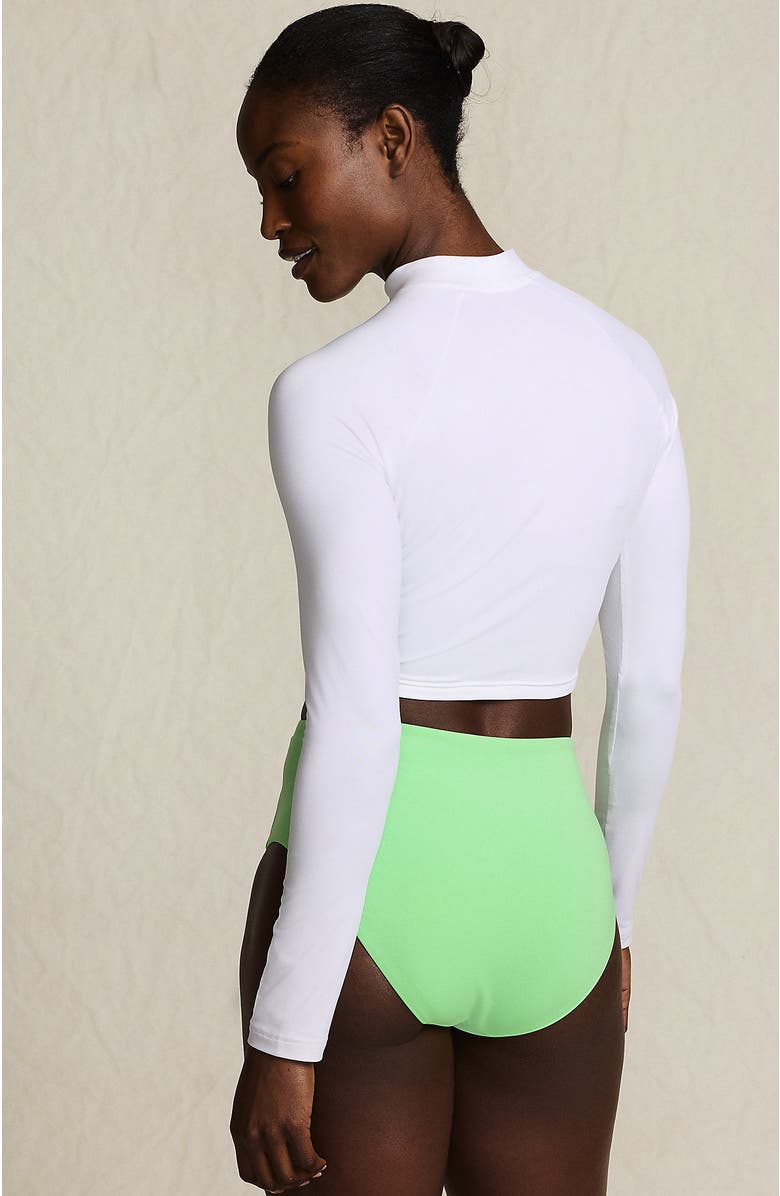 Lands' End Long Sleeve Mock Neck Cropped UPF 50 Sun Protection Rash Guard, Alternate, color, White