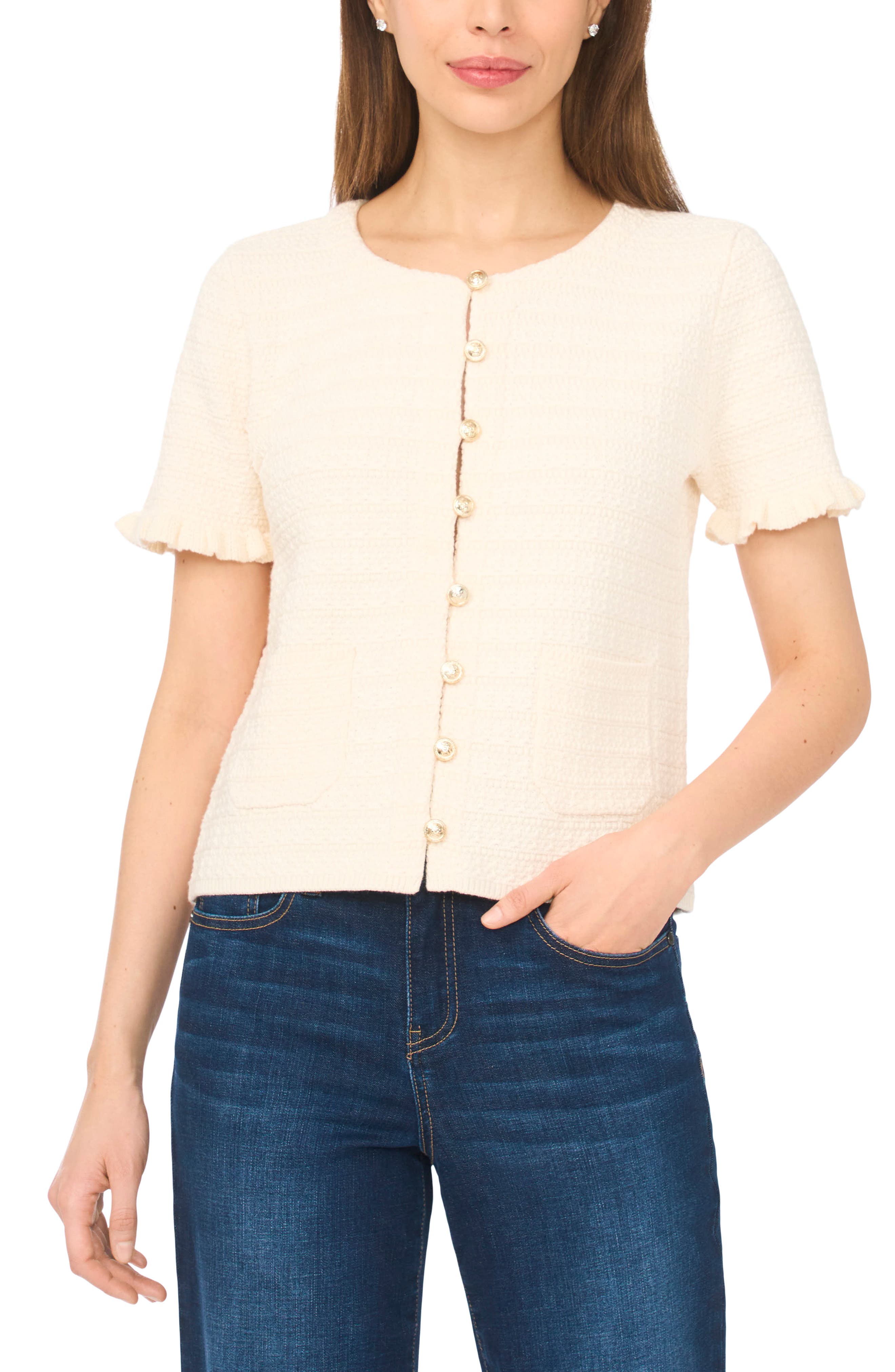 Short Sleeve Cotton Blend Cardigan - image 5