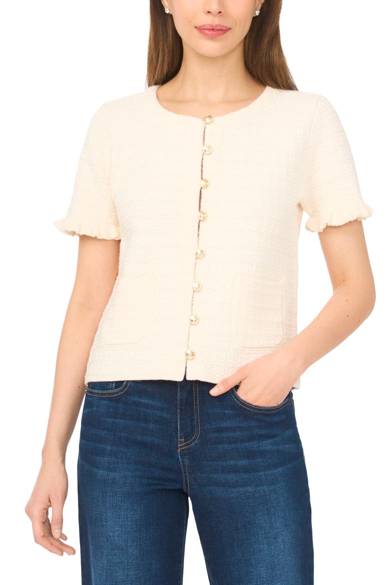 Short Sleeve Cotton Blend Cardigan, Main, color, EGGNOG