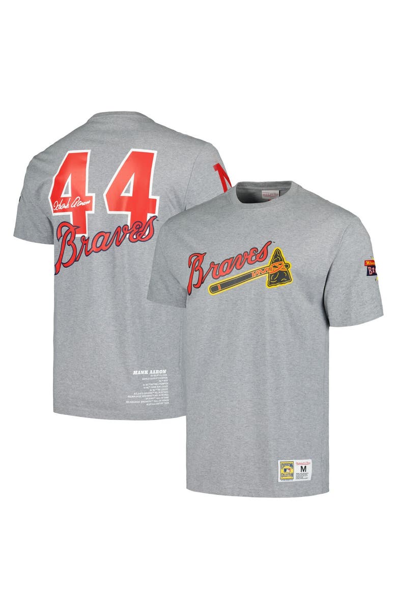 Mitchell & Ness Men's Mitchell & Ness Hank Aaron Heather Gray Milwaukee Braves Cooperstown Collection Legends T-Shirt, Main, color, 