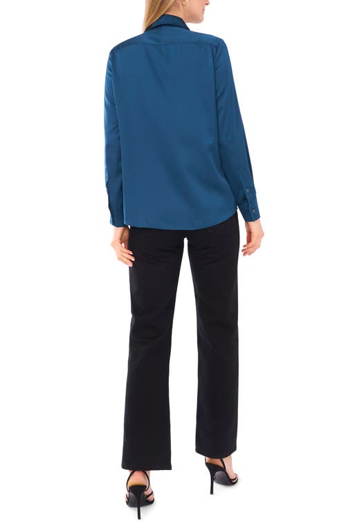 Vince Camuto Satin Long Sleeve Button-up Shirt In Blue