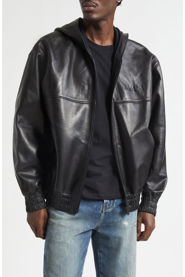 Oversize Hooded Lambskin Leather Zip Jacket (Men) | Nordstrom