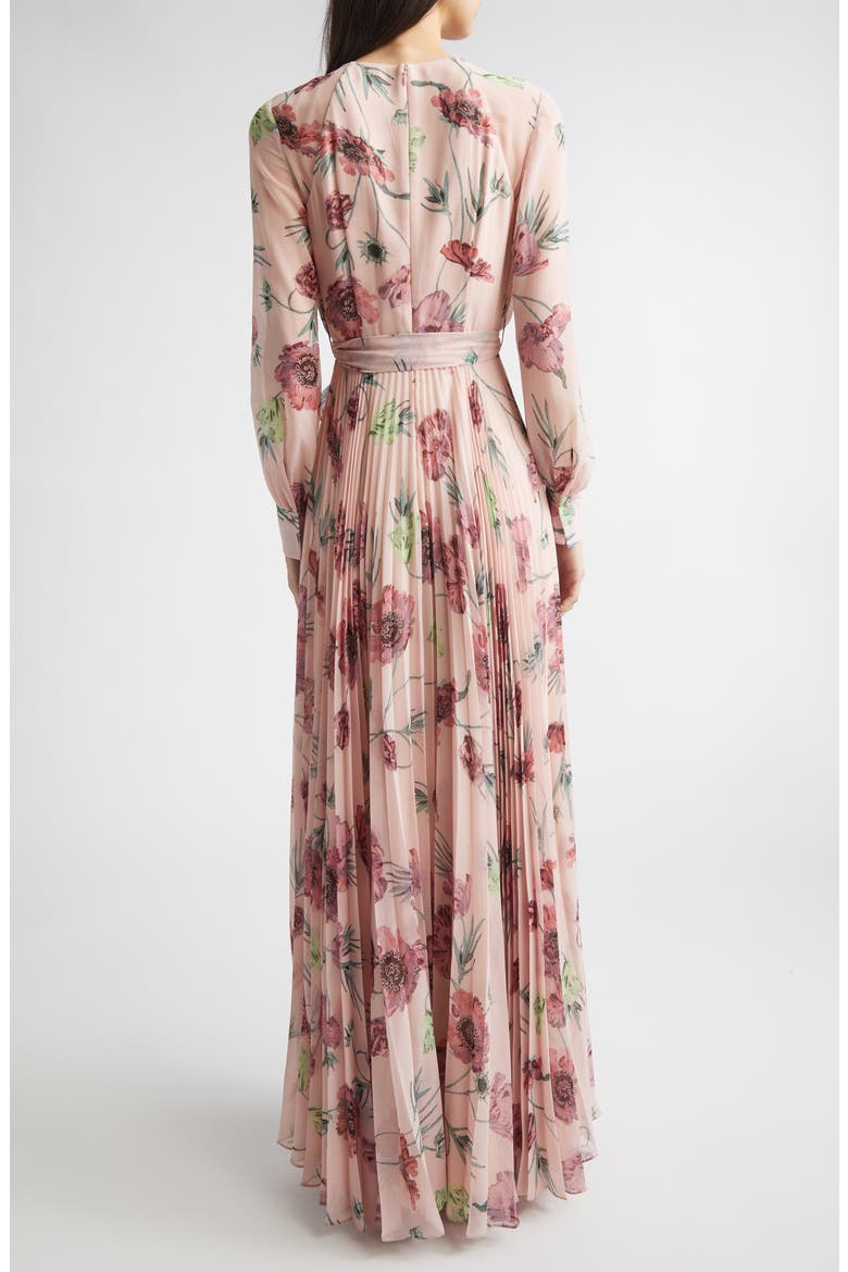Floral Long Sleeve Pleatable Voile Gown, Alternate, color, BELLE EPOQUE POPPY BLOSSOM