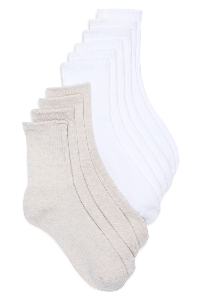 5-Pack Full Cushion Mid Crew Socks, Main, color, OATMEAL HEATHER/ WHITE