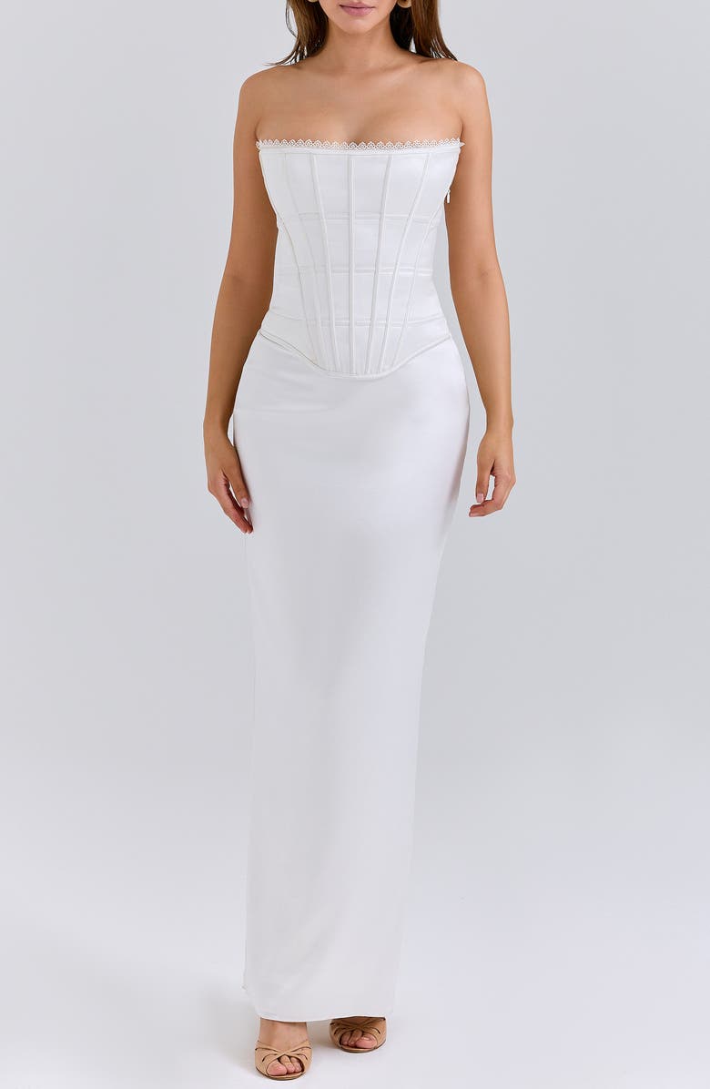 HOUSE OF CB Strapless Corset Column Dress, Main, color, Ivory