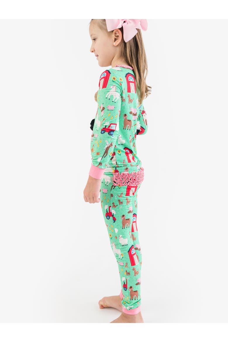 Ruffle Long Sleeve Pajama Set, Signature Rear Ruffles, Alternate, color, Farm Friends