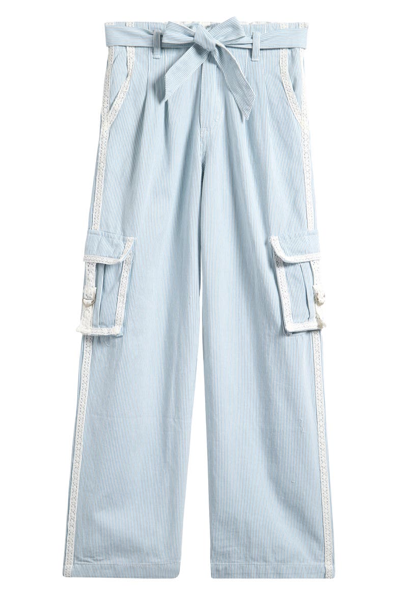 Kids' Stripe Lace Trim Cotton Cargo Pants, Main, color, INDIGO STRIPE