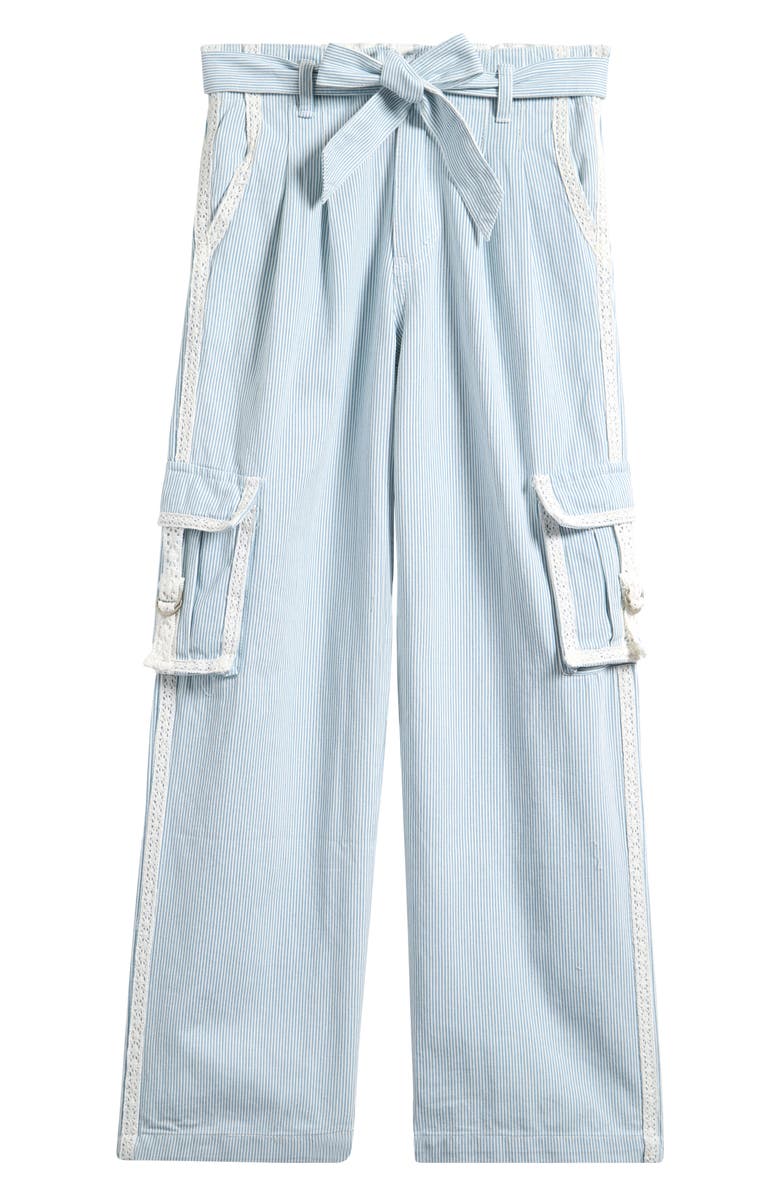 Tractr Kids' Stripe Lace Trim Cotton Cargo Pants, Main, color, Indigo Stripe