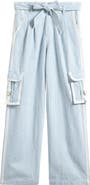 Tractr Kids' Stripe Lace Trim Cotton Cargo Pants