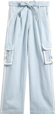 Tractr Kids' Stripe Lace Trim Cotton Cargo Pants