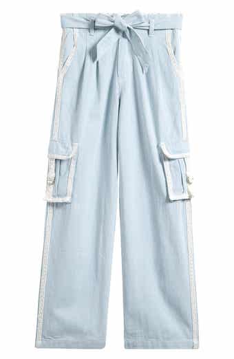 Kids' Stripe Lace Trim Cotton Cargo Pants