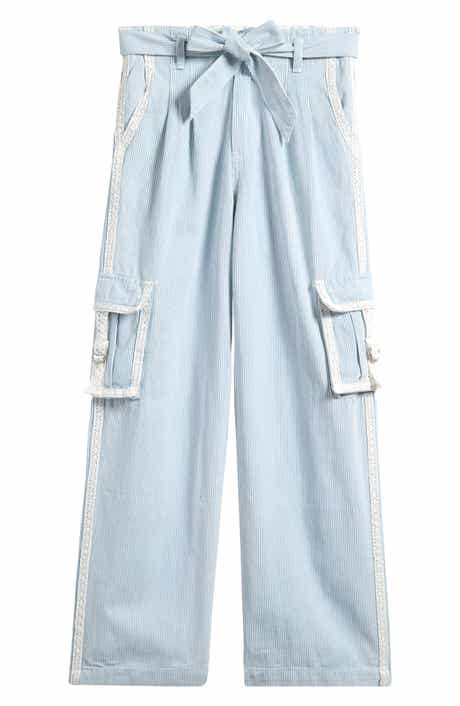 Kids' Stripe Lace Trim Cotton Cargo Pants