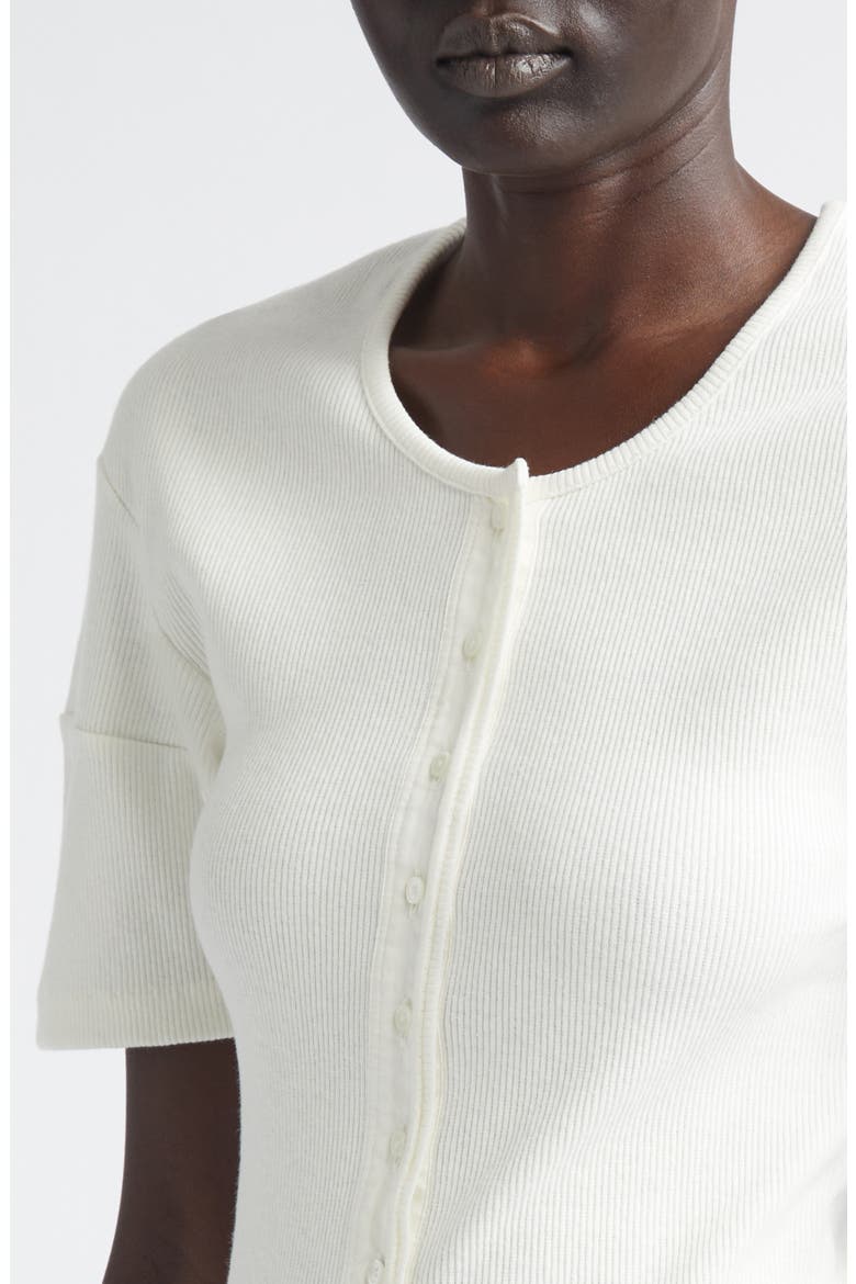 Fitted Cotton & Linen Blend Rib Henley, Alternate, color, MILK