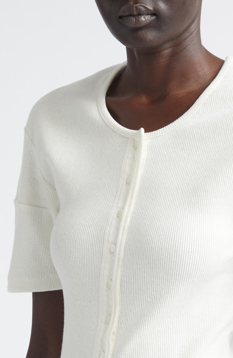 Lemaire Fitted Cotton & Linen Blend Rib Henley, Alternate, color, Milk
