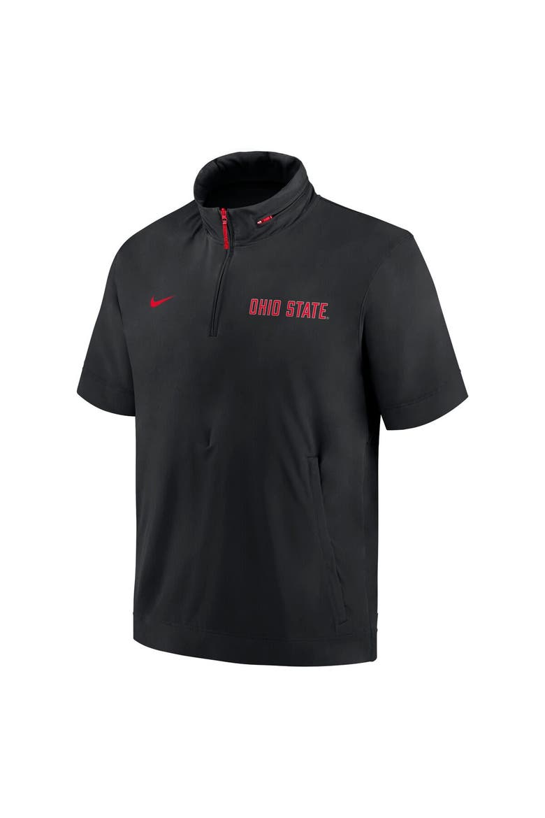 Men's Nike Black Ohio State Buckeyes 2024 Sideline Coach Short Sleeve Half-Zip Hoodie Jacket, Alternate, color, Black