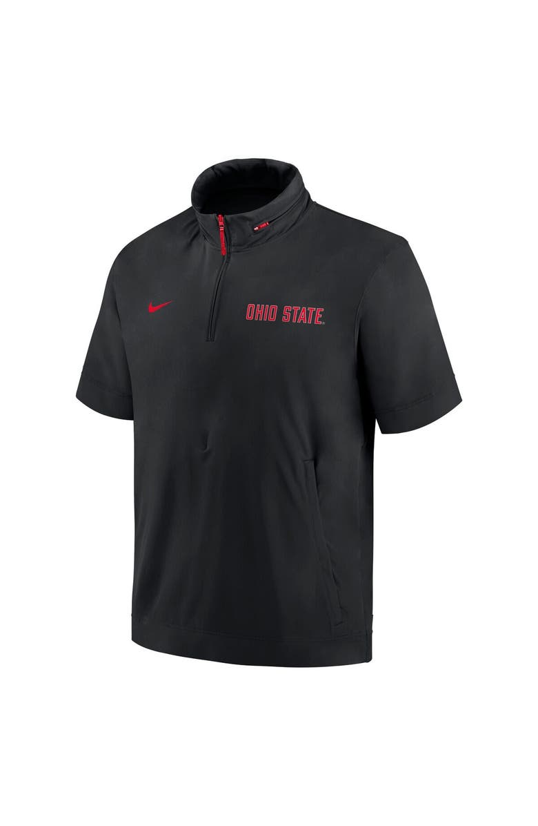 Nike Men's Nike Black Ohio State Buckeyes 2024 Sideline Coach Short Sleeve Half-Zip Hoodie Jacket, Alternate, color, Black