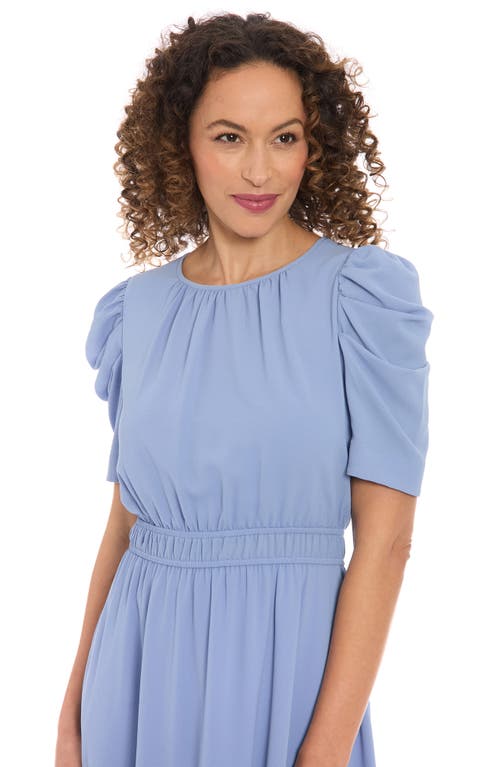 London Times Ruched Bubble Sleeve Midi Dress In Light Blue